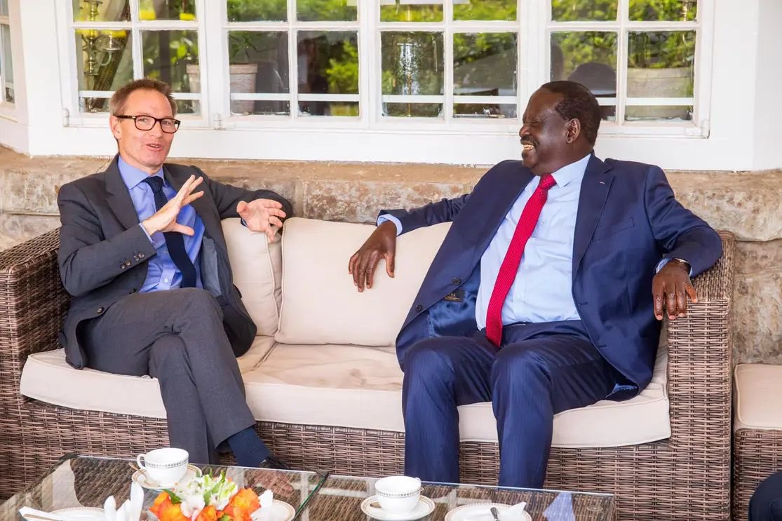 Azimio Leader Raila Odinga with UK High Commissioner to Kenya Neil Wigan.